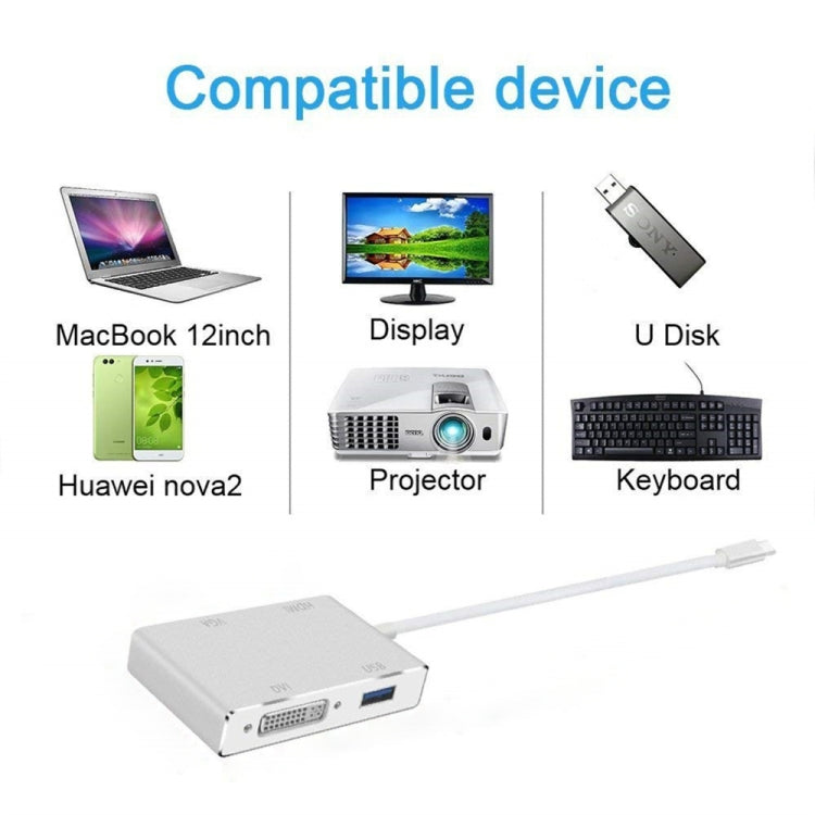 4 in 1 USB 3.1 USB C Type C to HDMI VGA DVI USB 3.0 Adapter Cable for Laptop Apple Macbook Google Chromebook Pixel - Cable & Adapters by PMC Jewellery | Online Shopping South Africa | PMC Jewellery | Buy Now Pay Later Mobicred
