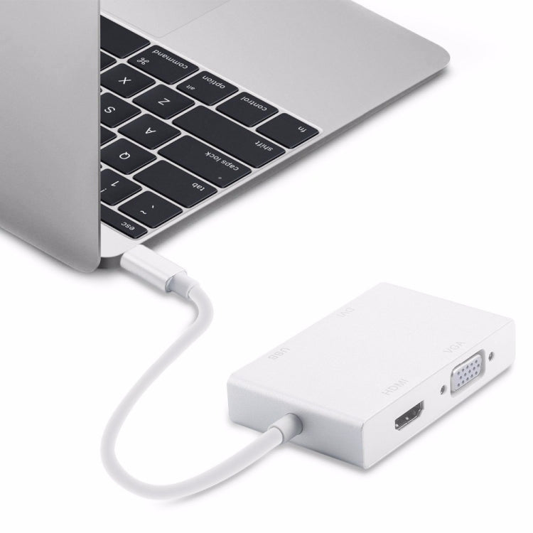 4 in 1 USB 3.1 USB C Type C to HDMI VGA DVI USB 3.0 Adapter Cable for Laptop Apple Macbook Google Chromebook Pixel - Cable & Adapters by PMC Jewellery | Online Shopping South Africa | PMC Jewellery | Buy Now Pay Later Mobicred