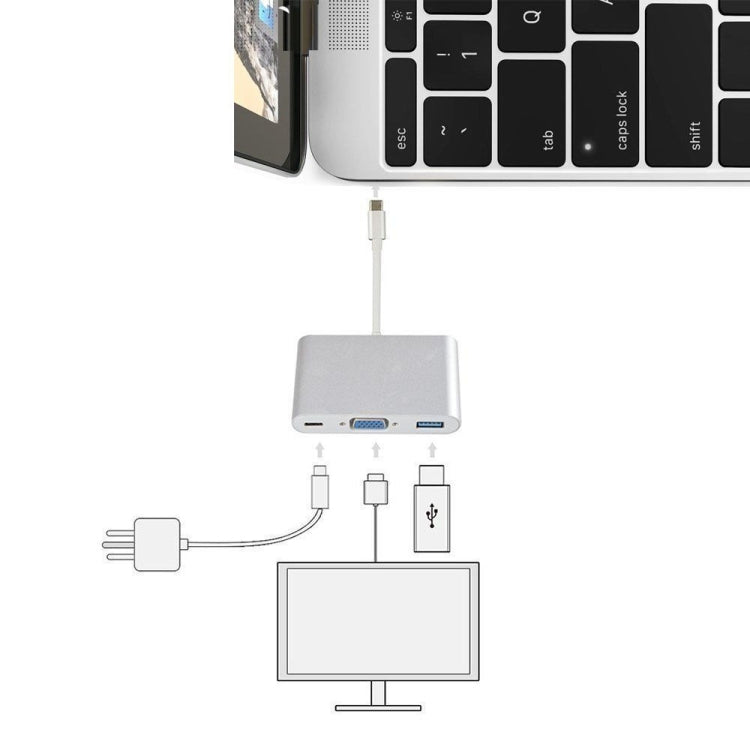 USB Type C to VGA 3-in-1 Hub Adapter supports USB Type C tablets and laptops for Macbook Pro / Google ChromeBook(Gold) - free shipping - PMC Jewellery - Order now!
