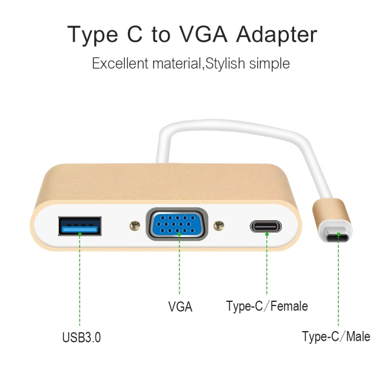 USB Type C to VGA 3-in-1 Hub Adapter supports USB Type C tablets and laptops for Macbook Pro / Google ChromeBook(Silver) - Cable & Adapters by PMC TechLife | Online Shopping South Africa | PMC TechLife