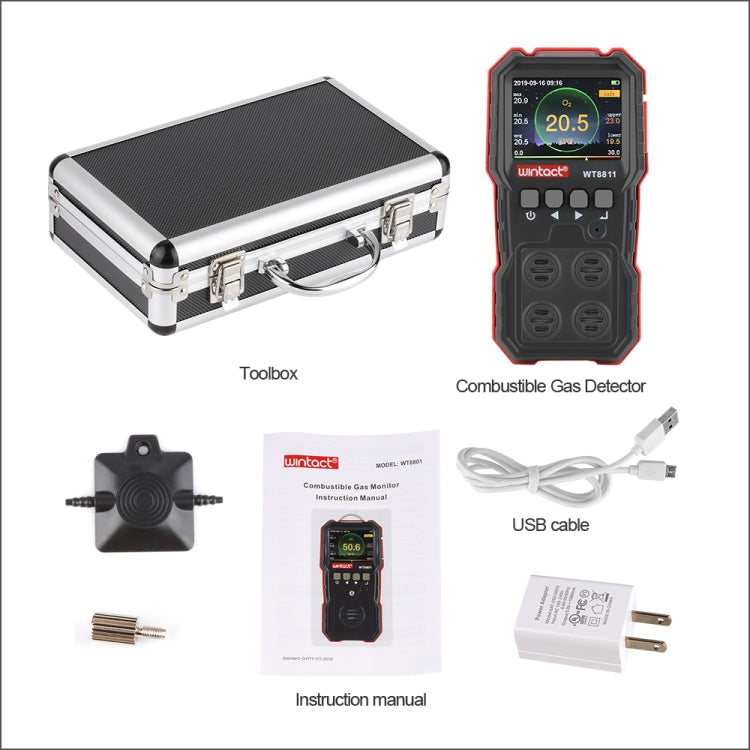 WINTACT WT8811 Compoud Gas Monitor LCD Display Rechargeable Multifunction 4 in1 Combustible O2 H2S CO Gas Sensor Sound-light Vibration Alarm - free shipping - PMC TechLife - Order now!
