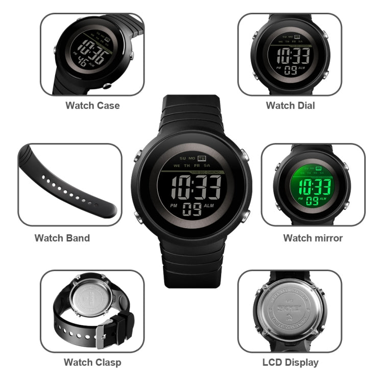 SKMEI 1497 Fashion Simple Backlight Single Display Electronic Watch Timing Alarm Watch(Black ) - free shipping - PMC TechLife - Order now!