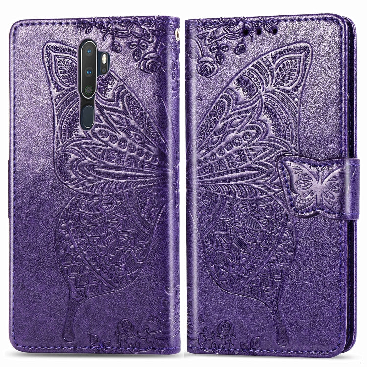 For OPPO A5 (2020) / A9 (2020) Butterfly Love Flower Embossed Horizontal Flip Leather Case with Bracket Lanyard Card Slot Wallet(Dark Purple) - OPPO Cases by PMC TechLife | Online Shopping South Africa | PMC TechLife | Buy Now Pay Later Mobicred