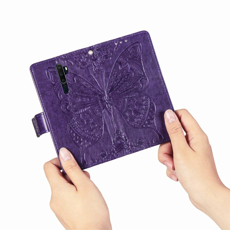 For OPPO A5 (2020) / A9 (2020) Butterfly Love Flower Embossed Horizontal Flip Leather Case with Bracket Lanyard Card Slot Wallet(Dark Purple) - OPPO Cases by PMC TechLife | Online Shopping South Africa | PMC TechLife | Buy Now Pay Later Mobicred