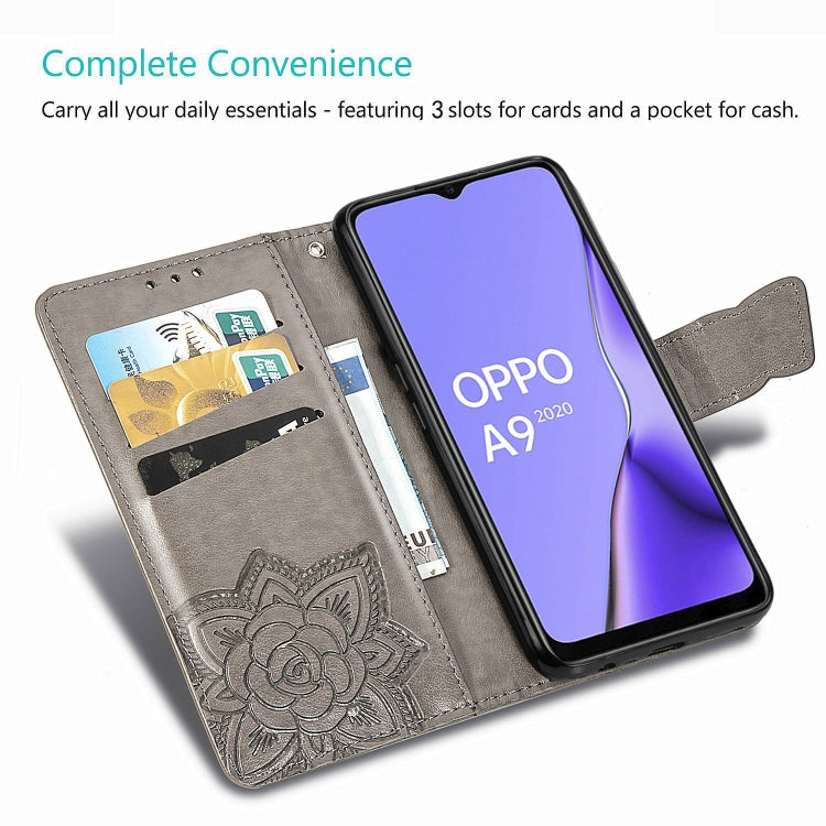 For OPPO A5 (2020) / A9 (2020) Butterfly Love Flower Embossed Horizontal Flip Leather Case with Bracket Lanyard Card Slot Wallet(Dark Purple) - OPPO Cases by PMC TechLife | Online Shopping South Africa | PMC TechLife | Buy Now Pay Later Mobicred