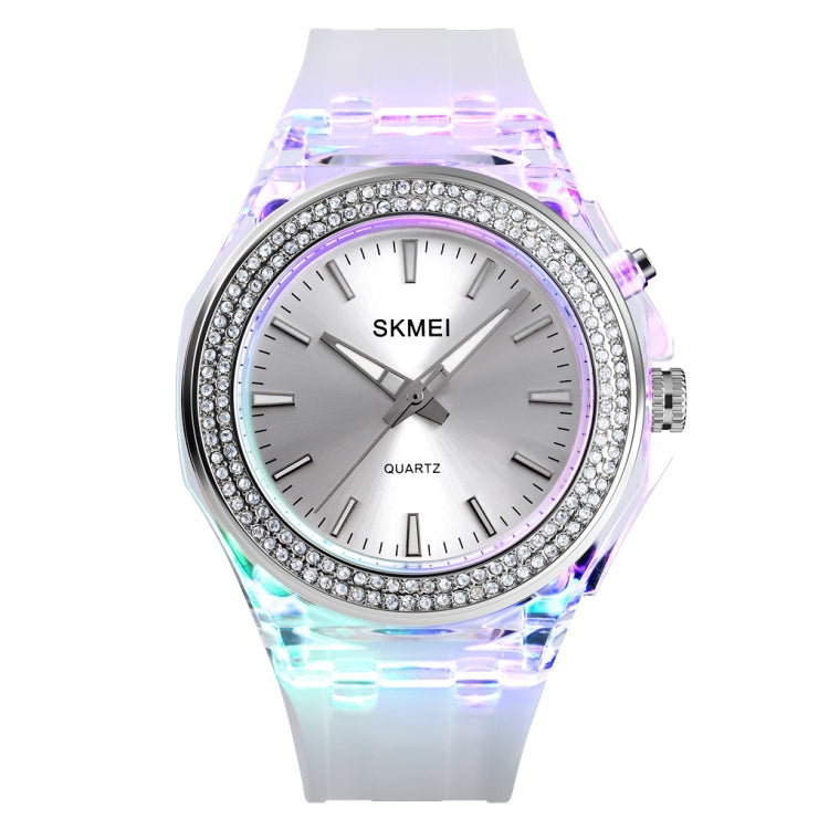 SkMEI 1553 Women LED Color Light Transparent Waterproof Watch Inlaid With Water Drill(Silvery) - free shipping - PMC TechLife - Order now!