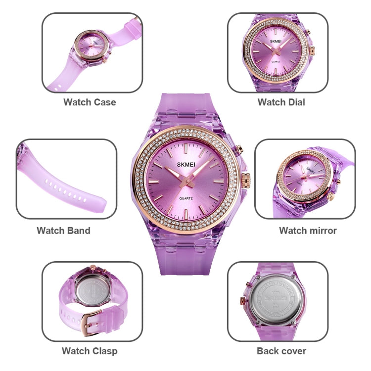 SkMEI 1553 Women LED Color Light Transparent Waterproof Watch Inlaid With Water Drill(Silvery) - free shipping - PMC TechLife - Order now!