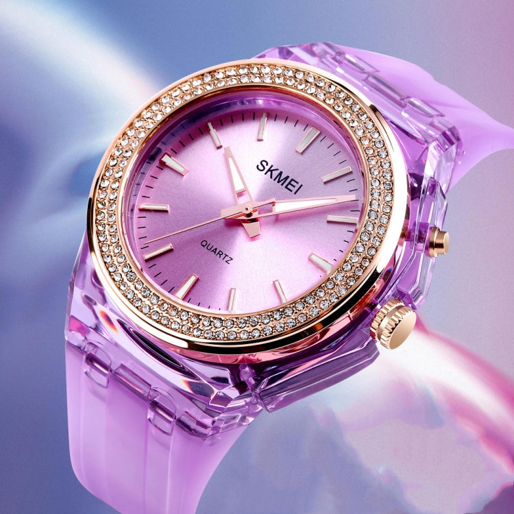 SkMEI 1553 Women LED Color Light Transparent Waterproof Watch Inlaid With Water Drill(Purple) - free shipping - PMC TechLife - Order now!