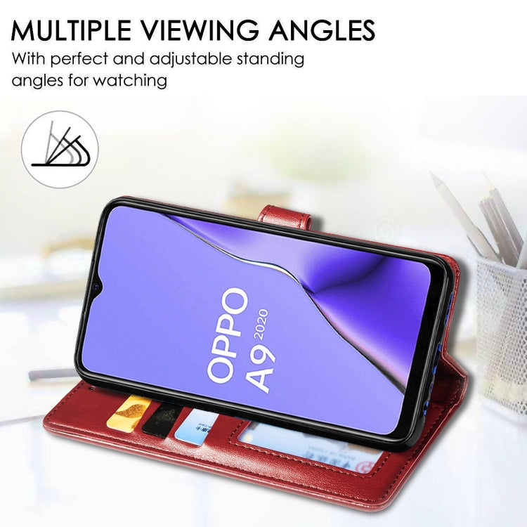 For OPPO A5 2020 / A9 2020 Retro Solid Color Leather Buckle Phone Case with Lanyard & Photo Frame & Card Slot & Wallet & Stand Function(Red) - free shipping - PMC TechLife - Order now!