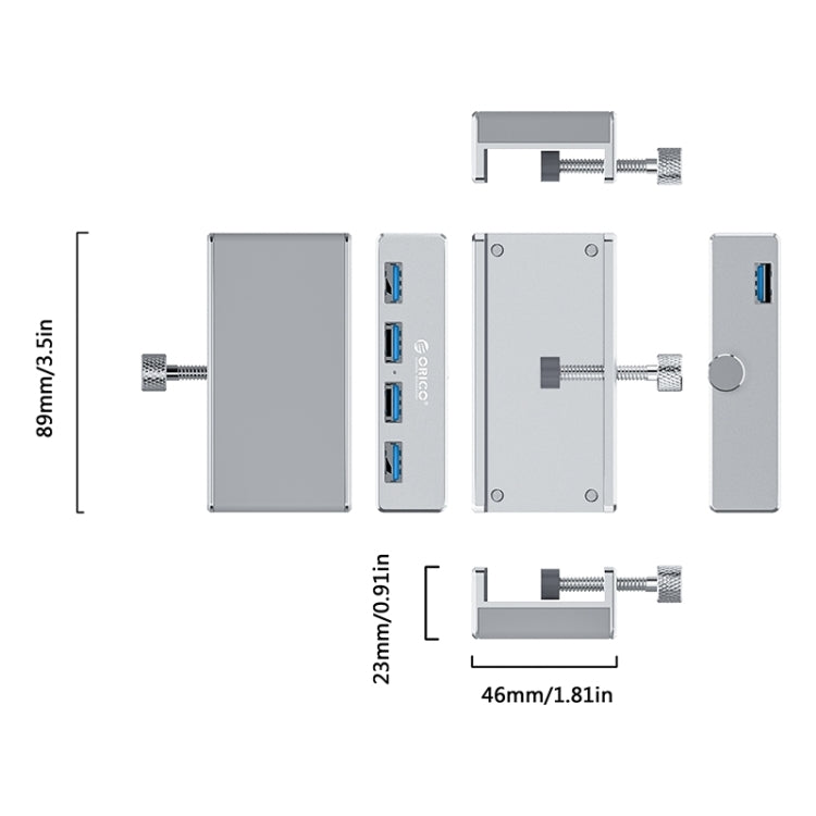 ORICO  MH4PU-P Aluminum Alloy 4 Ports USB3.0 Clip-type HUB(Silver) - free shipping - PMC Jewellery - Order now!