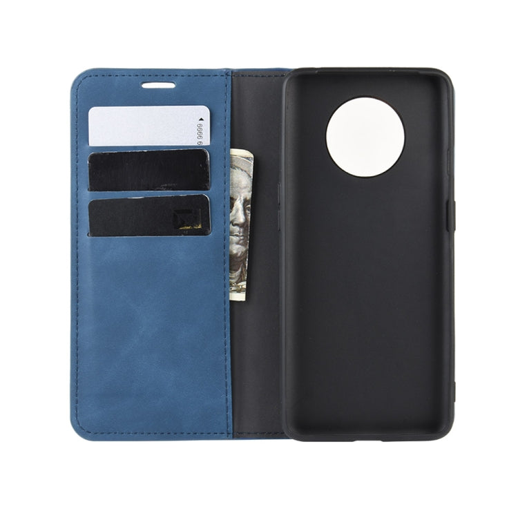 For OnePlus 7T Retro-skin Business Magnetic Suction Leather Case with Purse-Bracket-Chuck(Dark Blue) - OnePlus Cases by PMC TechLife | Online Shopping South Africa | PMC TechLife | Buy Now Pay Later Mobicred