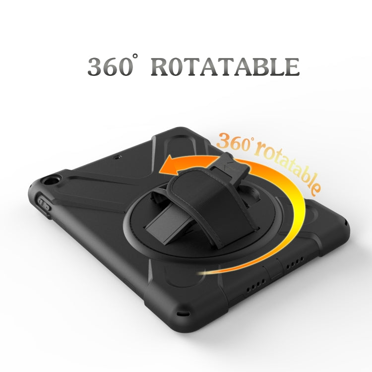 For Galaxy  Tab A 10.5 T590/T595 360 Degree Rotation PC + Silicone Protective Case with Holder & Hand-strap(Black) - Tab A 10.5 by PMC TechLife | Online Shopping South Africa | PMC TechLife