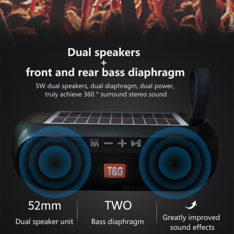 T&G TG182 Portable Column Wireless Stereo Music Box Solar Power waterproof USB AUX FM radio super bass(Black) - free shipping - PMC Jewellery - Order now!