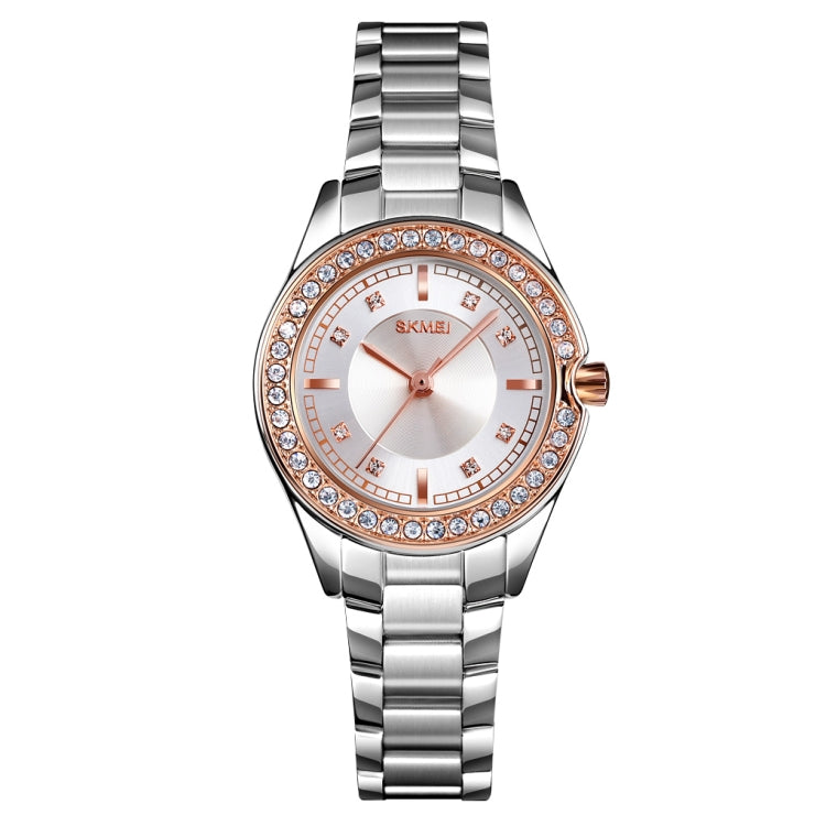 SKMEI 1534 elegant waterproof quartz steel band watch with diamond inlay(Silver Rose Gold) - free shipping - PMC TechLife - Order now!