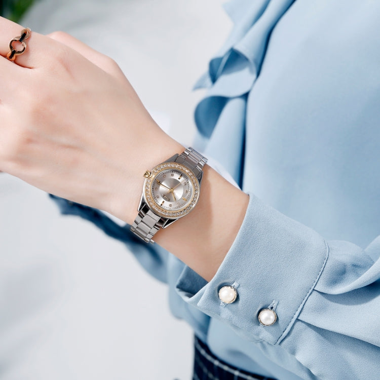 SKMEI 1534 elegant waterproof quartz steel band watch with diamond inlay(Silver Rose Gold) - free shipping - PMC TechLife - Order now!