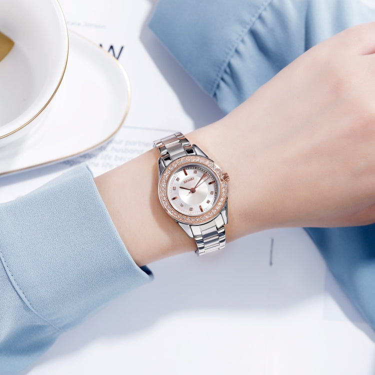 SKMEI 1534 elegant waterproof quartz steel band watch with diamond inlay(Silver Rose Gold) - free shipping - PMC TechLife - Order now!
