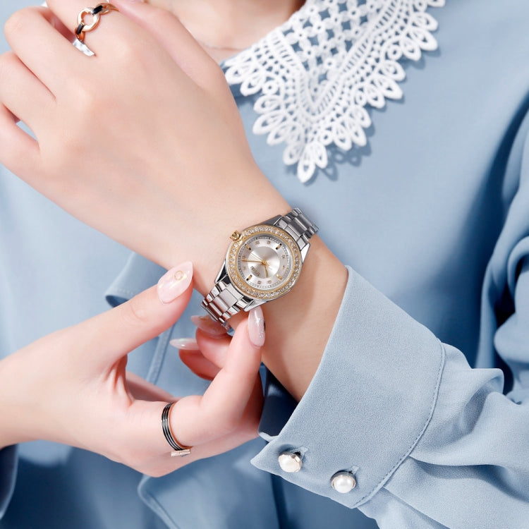 SKMEI 1534 elegant waterproof quartz steel band watch with diamond inlay(Silver Rose Gold) - free shipping - PMC TechLife - Order now!