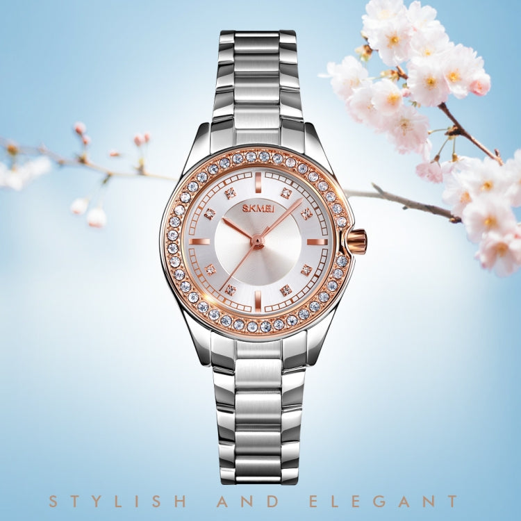 SKMEI 1534 elegant waterproof quartz steel band watch with diamond inlay(Silver Rose Gold) - free shipping - PMC TechLife - Order now!