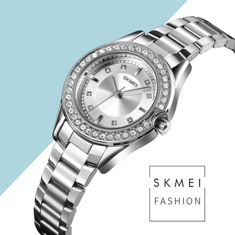 SKMEI 1534 elegant waterproof quartz steel band watch with diamond inlay(Silver Rose Gold) - free shipping - PMC TechLife - Order now!