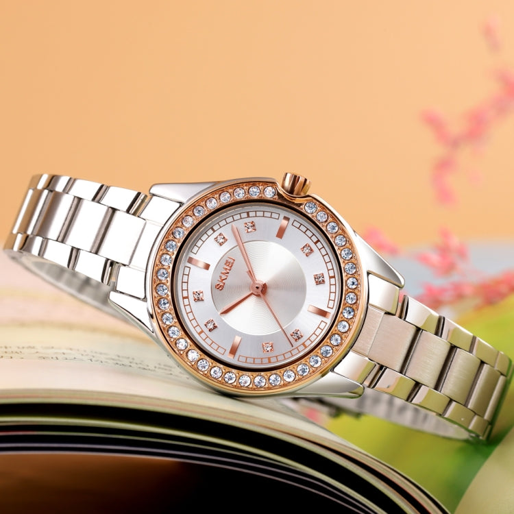 SKMEI 1534 elegant waterproof quartz steel band watch with diamond inlay(Silver Rose Gold) - free shipping - PMC TechLife - Order now!