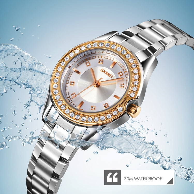 SKMEI 1534 elegant waterproof quartz steel band watch with diamond inlay(Silver Rose Gold) - free shipping - PMC TechLife - Order now!