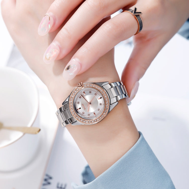 SKMEI 1534 elegant waterproof quartz steel band watch with diamond inlay(Silver  Gold) - free shipping - PMC TechLife - Order now!