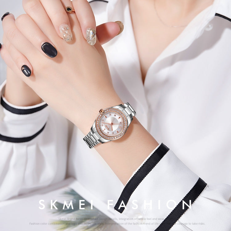 SKMEI 1534 elegant waterproof quartz steel band watch with diamond inlay(Silver  Gold) - free shipping - PMC TechLife - Order now!