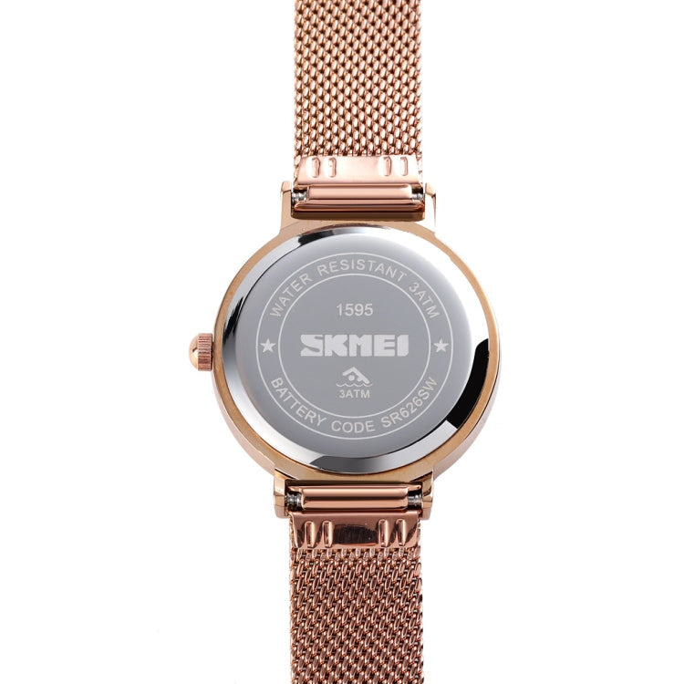 Skmei 1595 Fashion Elegant Scale Free Steel Mesh Belt Women's Watch Waterproof Business Student Quartz Watch Female(Rose Gold Blue) - free shipping - PMC TechLife - Order now!