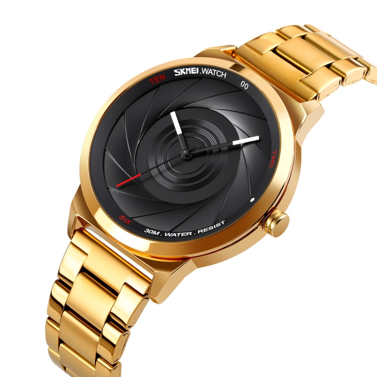 Skmei 9210 Fashion Trend Mens Business Wristwatch Simple Three-Dimensional Surface Waterproof Gold Quartz Watch Man(Golden Black) - free shipping - PMC TechLife - Order now!