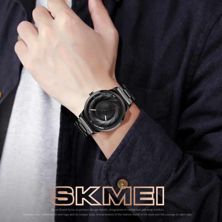 Skmei 9210 Fashion Trend Mens Business Wristwatch Simple Three-Dimensional Surface Waterproof Gold Quartz Watch Man(Black) - free shipping - PMC TechLife - Order now!