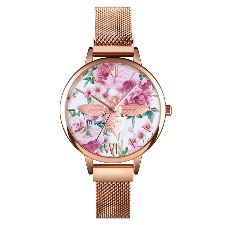 Skmei 9212 Fashion Lady Quartz Watch Student Female Temperament Waterproof Magnetic Suction Net Belt Watch(Flower Color) - free shipping - PMC TechLife - Order now!
