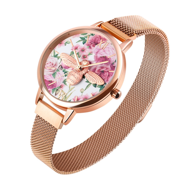 Skmei 9212 Fashion Lady Quartz Watch Student Female Temperament Waterproof Magnetic Suction Net Belt Watch(Flower Color) - free shipping - PMC TechLife - Order now!