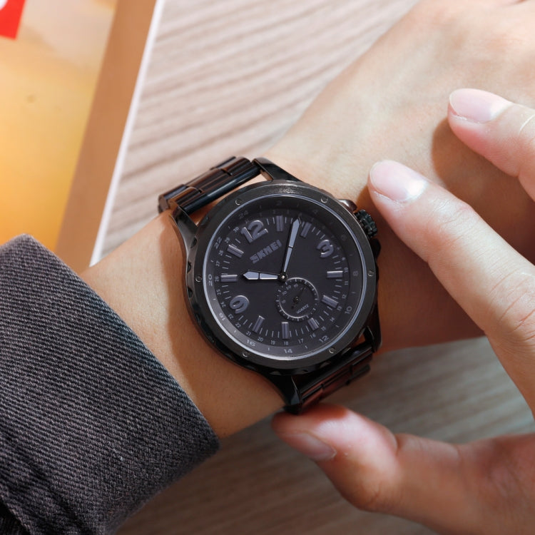 Skmei 1513 Fashion Trendy Steel Band Quartz Watch Mens Waterproof Leisure Watch(Black) - free shipping - PMC TechLife - Order now!