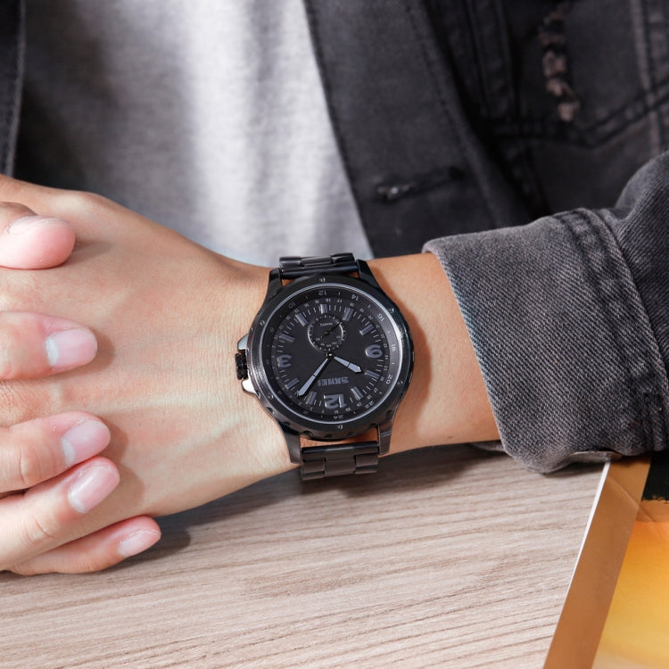 Skmei 1513 Fashion Trendy Steel Band Quartz Watch Mens Waterproof Leisure Watch(Black) - free shipping - PMC TechLife - Order now!