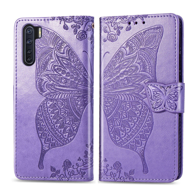 For OPPO F15/A91 Butterfly Love Flower Embossed Horizontal Flip Leather Case with Bracket / Card Slot / Wallet / Lanyard(Light Purple) - OPPO Cases by PMC TechLife | Online Shopping South Africa | PMC TechLife
