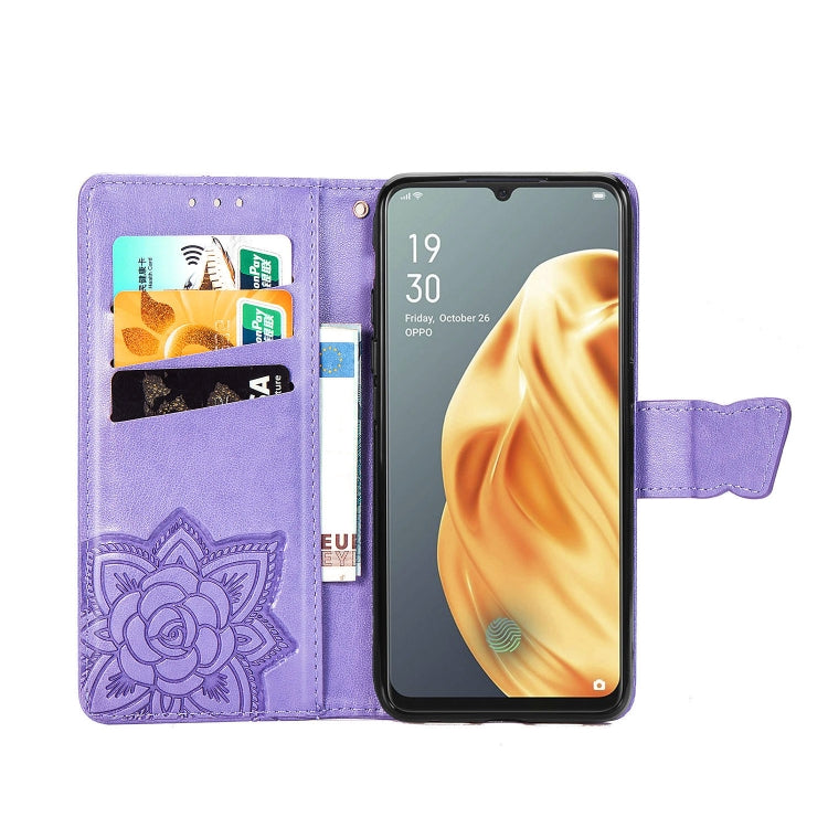 For OPPO F15/A91 Butterfly Love Flower Embossed Horizontal Flip Leather Case with Bracket / Card Slot / Wallet / Lanyard(Light Purple) - OPPO Cases by PMC TechLife | Online Shopping South Africa | PMC TechLife