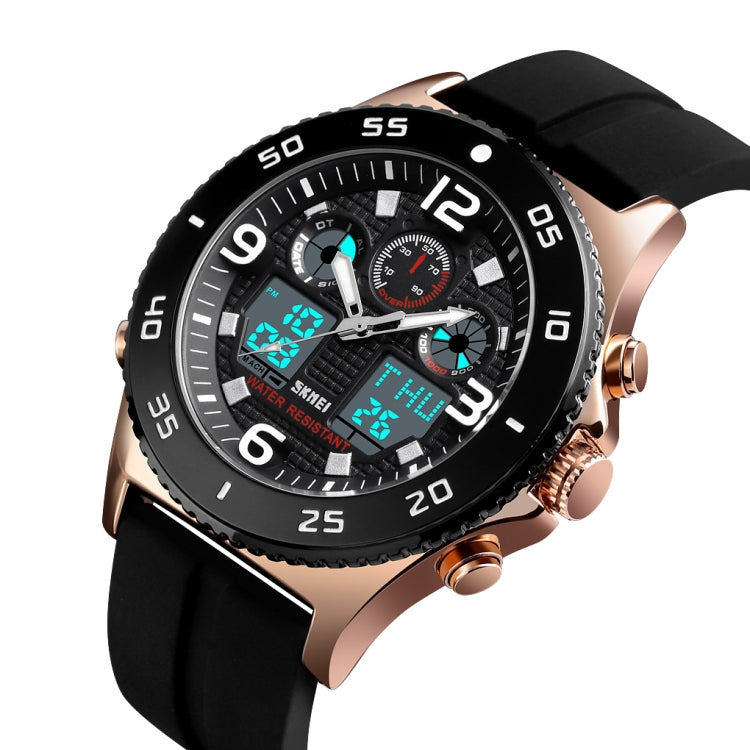 SKMEI 1538 Multi-Function Time Large Dial Steel Belt Men  Casual Sports Electronic Watch(Rose Gold-Silicone Belt) - free shipping - PMC TechLife - Order now!
