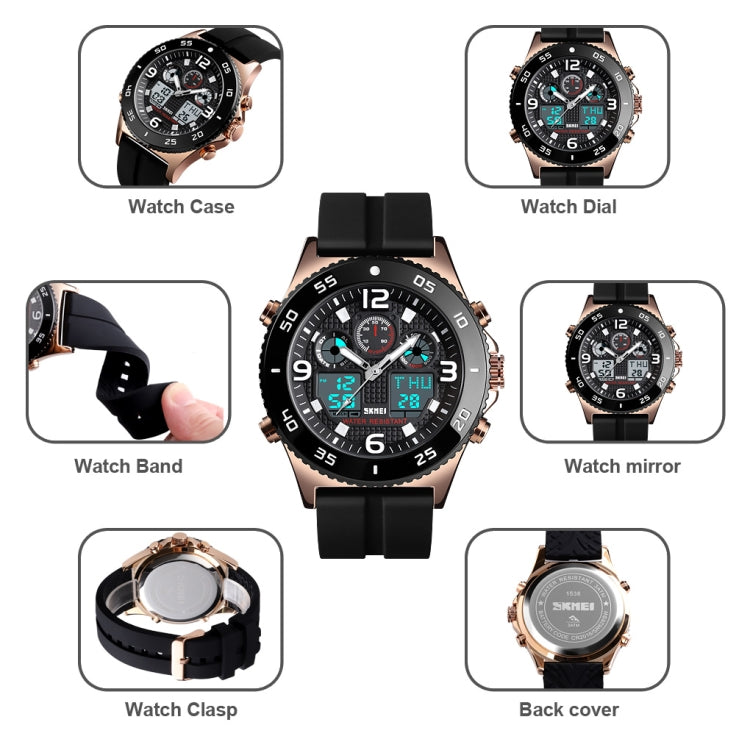 SKMEI 1538 Multi-Function Time Large Dial Steel Belt Men  Casual Sports Electronic Watch(Rose Gold-Silicone Belt) - free shipping - PMC TechLife - Order now!