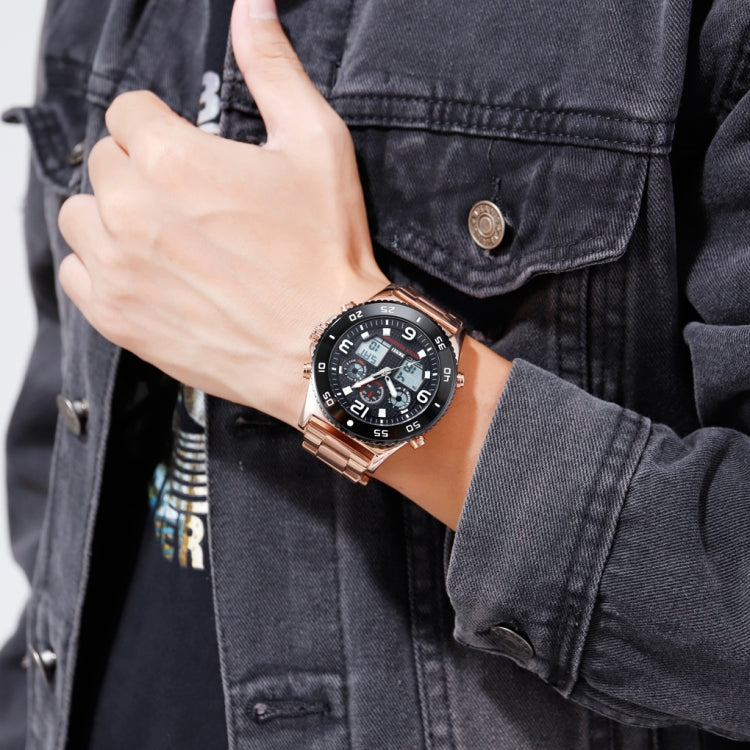 SKMEI 1538 Multi-Function Time Large Dial Steel Belt Men  Casual Sports Electronic Watch(Rose Gold-Steel Belt) - free shipping - PMC TechLife - Order now!