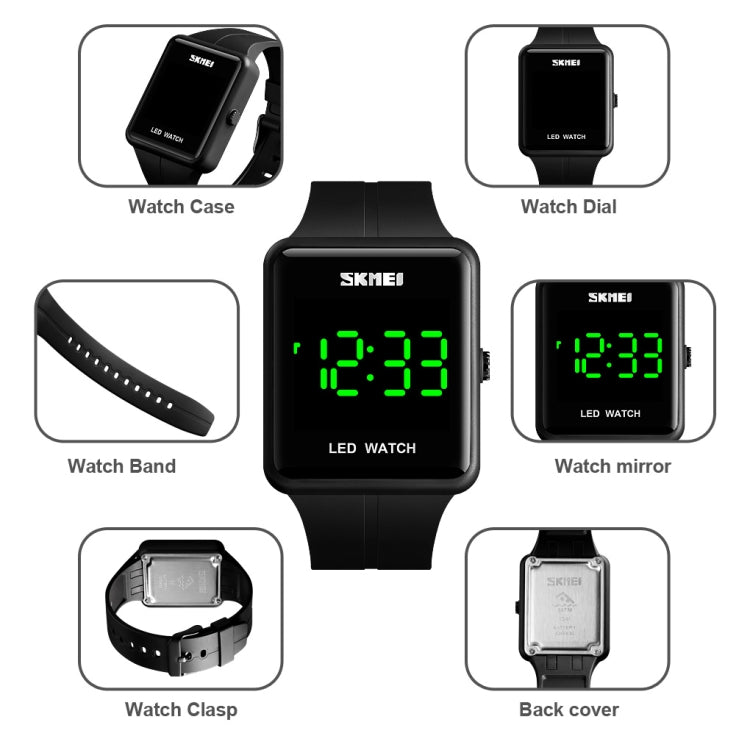 SKMEI 1541 Fashion Led Watch Square Couple Model Waterproof Electronic Watch Silicone Watch(Red) - free shipping - PMC TechLife - Order now!