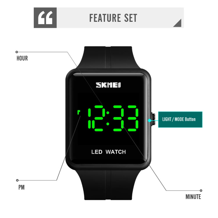SKMEI 1541 Fashion Led Watch Square Couple Model Waterproof Electronic Watch Silicone Watch(Green) - free shipping - PMC TechLife - Order now!