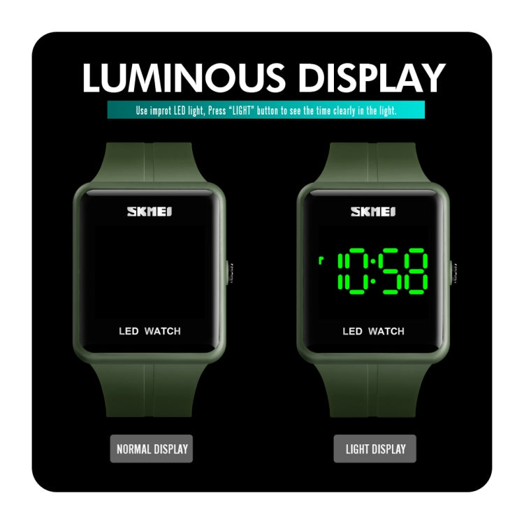 SKMEI 1541 Fashion Led Watch Square Couple Model Waterproof Electronic Watch Silicone Watch(Green) - free shipping - PMC TechLife - Order now!