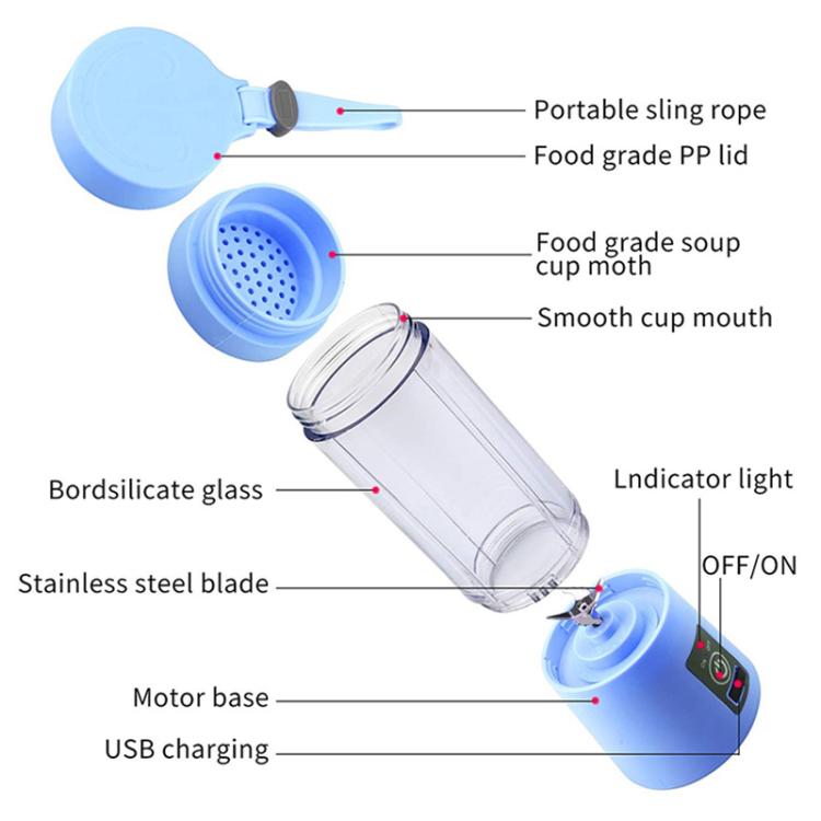 USB Rechargeable Electric Automatic Vegetable Fruit Citrus Orange Juice Maker Cup Mixer Bottle (380ML)(6 Blades Blue) - free shipping - PMC TechLife - Order now!