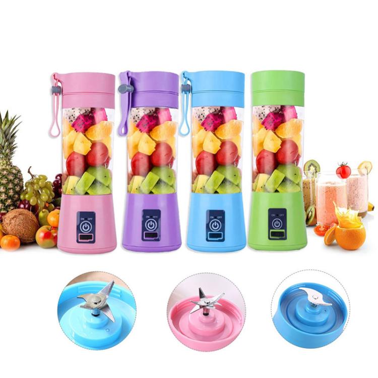USB Rechargeable Electric Automatic Vegetable Fruit Citrus Orange Juice Maker Cup Mixer Bottle (380ML)(4 Blades Blue) - free shipping - PMC TechLife - Order now!