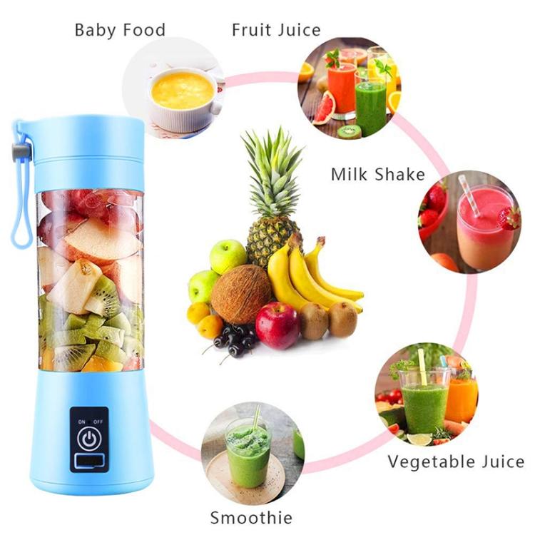 USB Rechargeable Electric Automatic Vegetable Fruit Citrus Orange Juice Maker Cup Mixer Bottle (380ML)(4 Blades Blue) - free shipping - PMC TechLife - Order now!