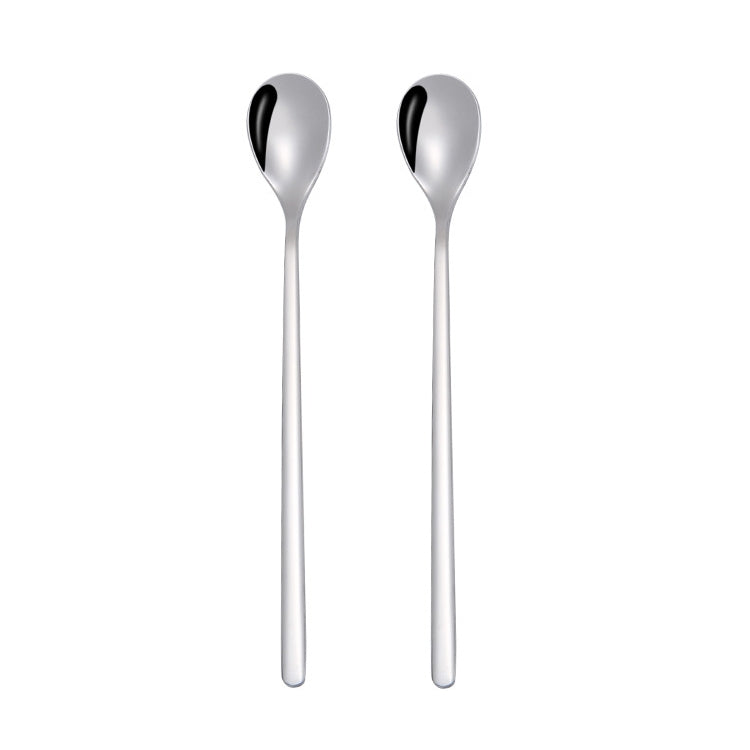 2 PCS Stainless Steel Spoon Creative Coffee Spoon Bar Ice Spoon Gold Plated Long Stirring Spoon, Style:Round Spoon, Color:Silver - free shipping - PMC TechLife - Order now!