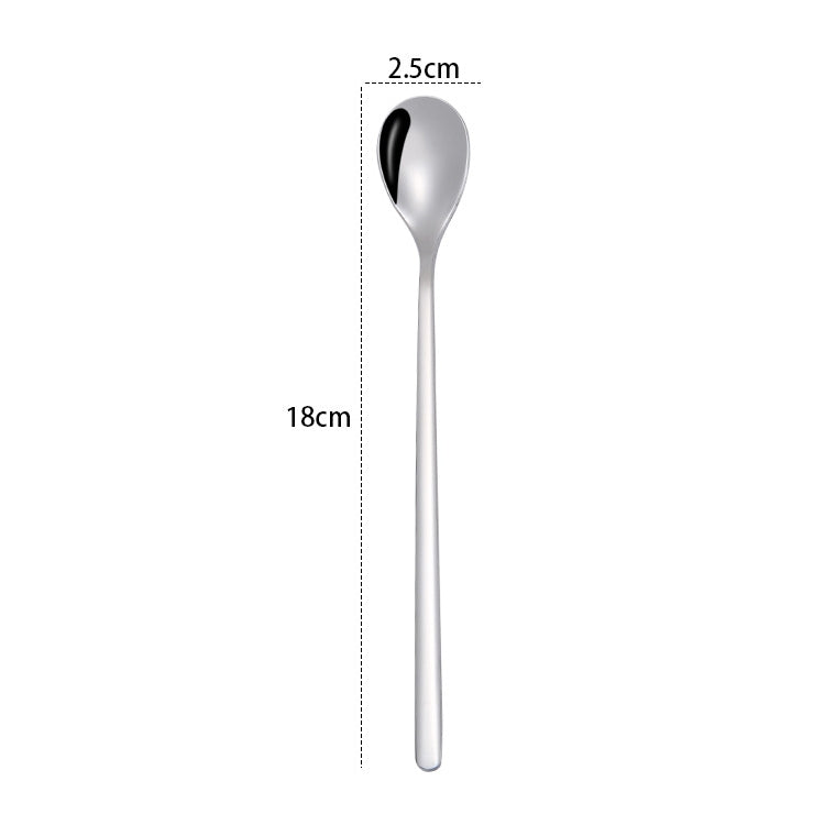 2 PCS Stainless Steel Spoon Creative Coffee Spoon Bar Ice Spoon Gold Plated Long Stirring Spoon, Style:Round Spoon, Color:Silver - free shipping - PMC TechLife - Order now!
