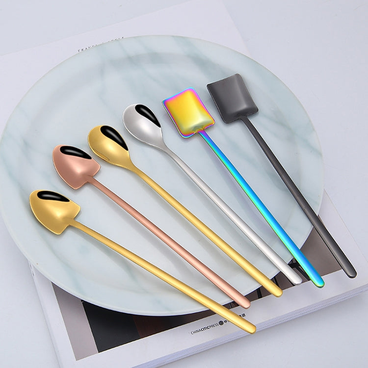 2 PCS Stainless Steel Spoon Creative Coffee Spoon Bar Ice Spoon Gold Plated Long Stirring Spoon, Style:Round Spoon, Color:Silver - free shipping - PMC TechLife - Order now!