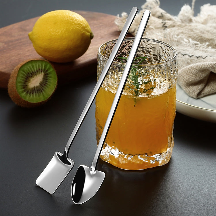 2 PCS Stainless Steel Spoon Creative Coffee Spoon Bar Ice Spoon Gold Plated Long Stirring Spoon, Style:Round Spoon, Color:Silver - free shipping - PMC TechLife - Order now!