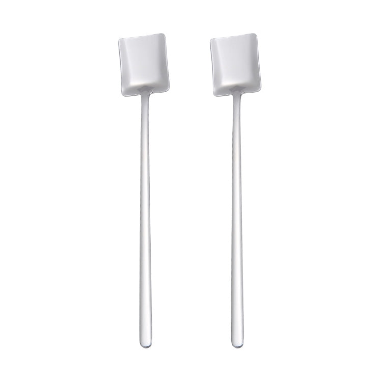 2 PCS Stainless Steel Spoon Creative Coffee Spoon Bar Ice Spoon Gold Plated Long Stirring Spoon, Style:Square Spoon, Color:Silver - free shipping - PMC TechLife - Order now!